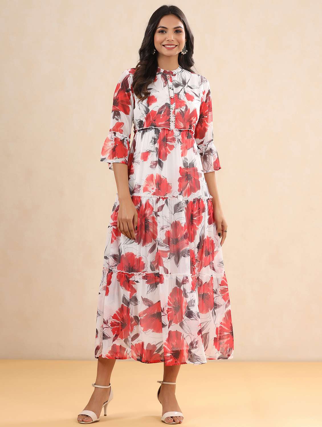 white chiffon tiered ethnic dress