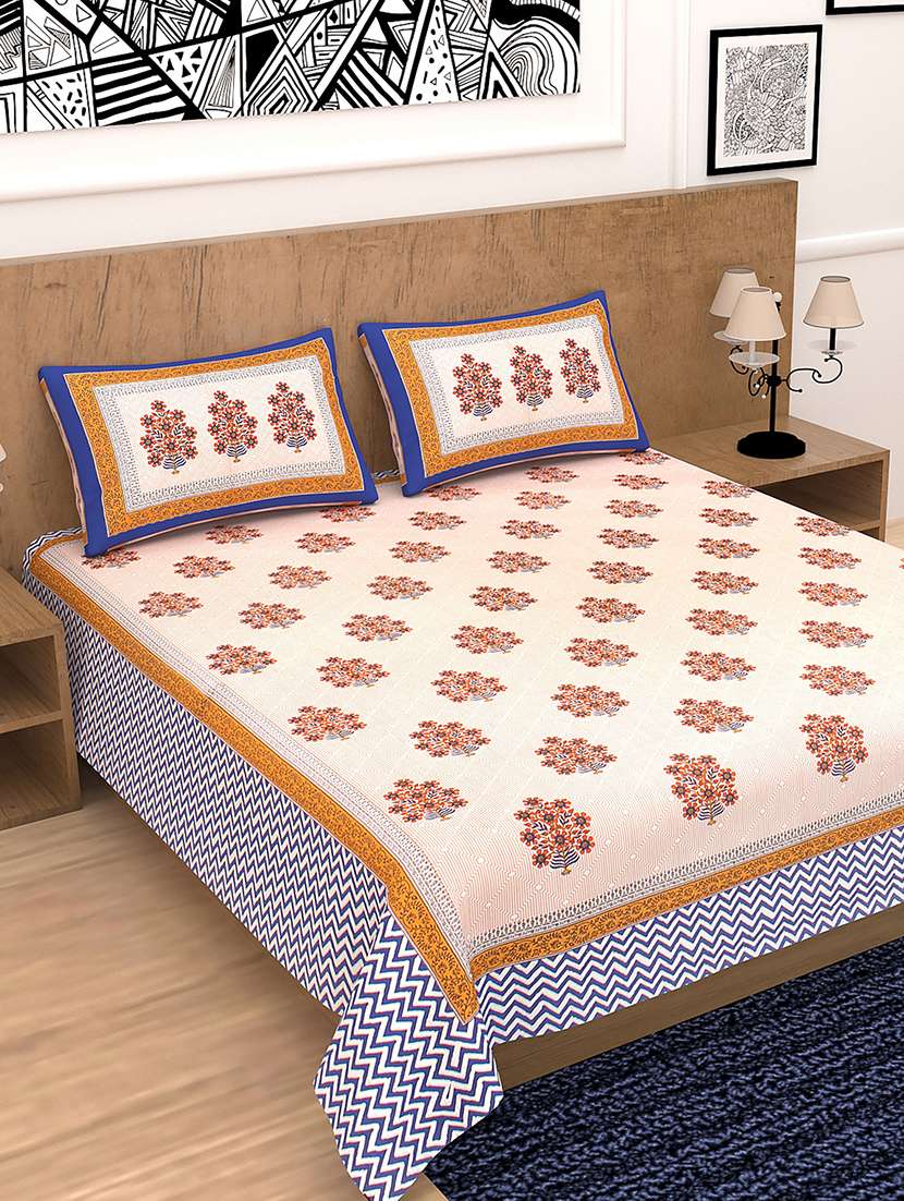 divamee bedsheets 100% pure cotton, vibrant colours jaipuri print double bedsheet with 2 pillow covers-color resistance
