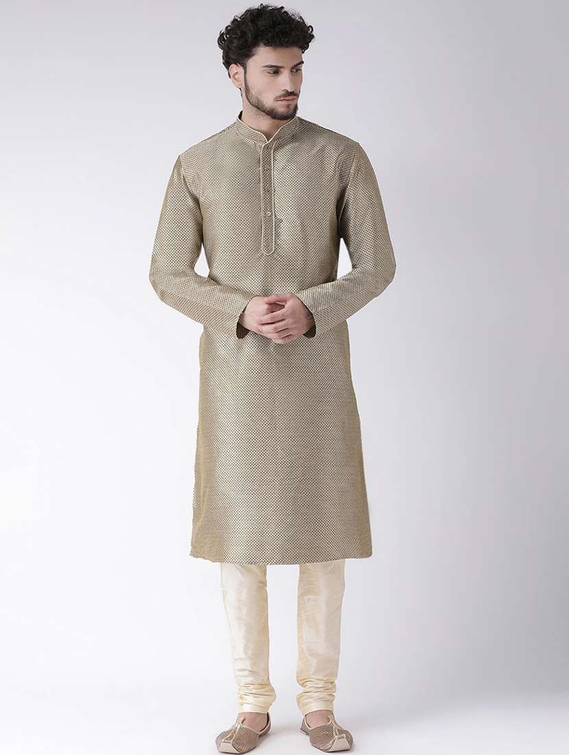 taupe brocade kurta pyjama ethnic wear set