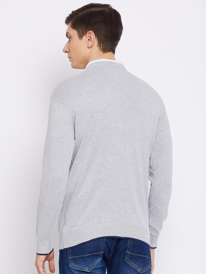 grey solid pullover - 18233028 - Standard Image - 2