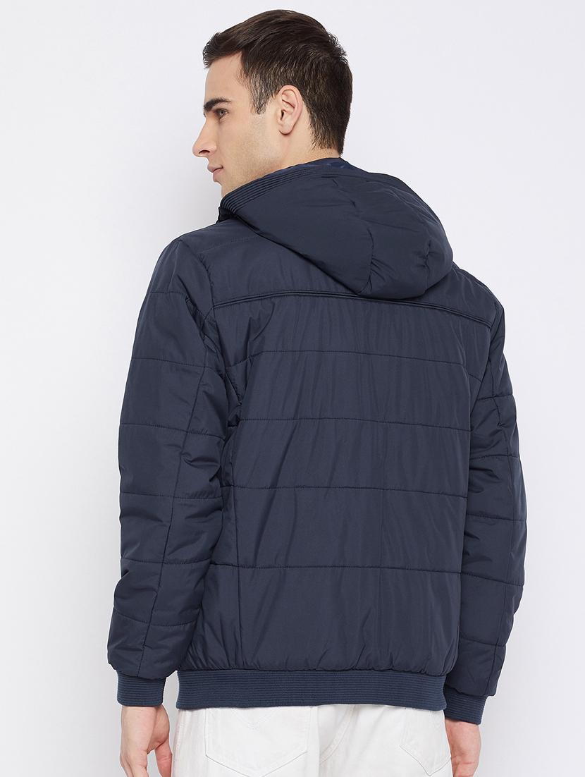 navy blue solid bomber jacket - 18233056 - Standard Image - 2