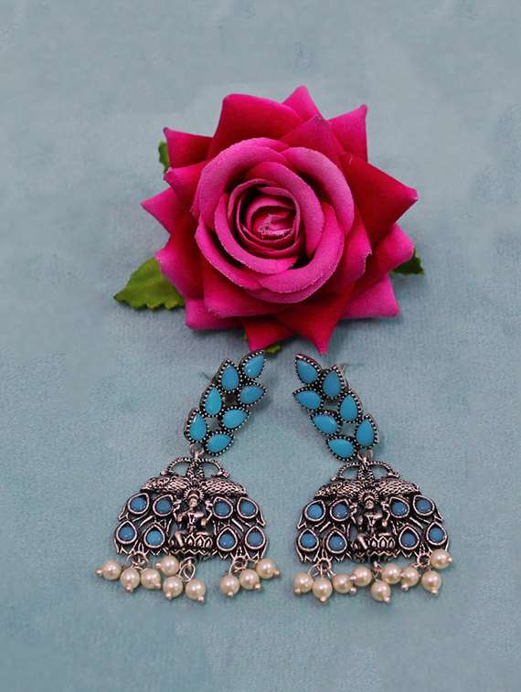 blue brass drop earring