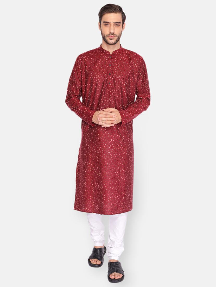 maroon printed kurta pyjama ethnic wear set