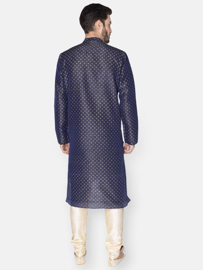 navy-blue printed kurta pyjama ethnic wear set - 18233553 - Standard Image - 2