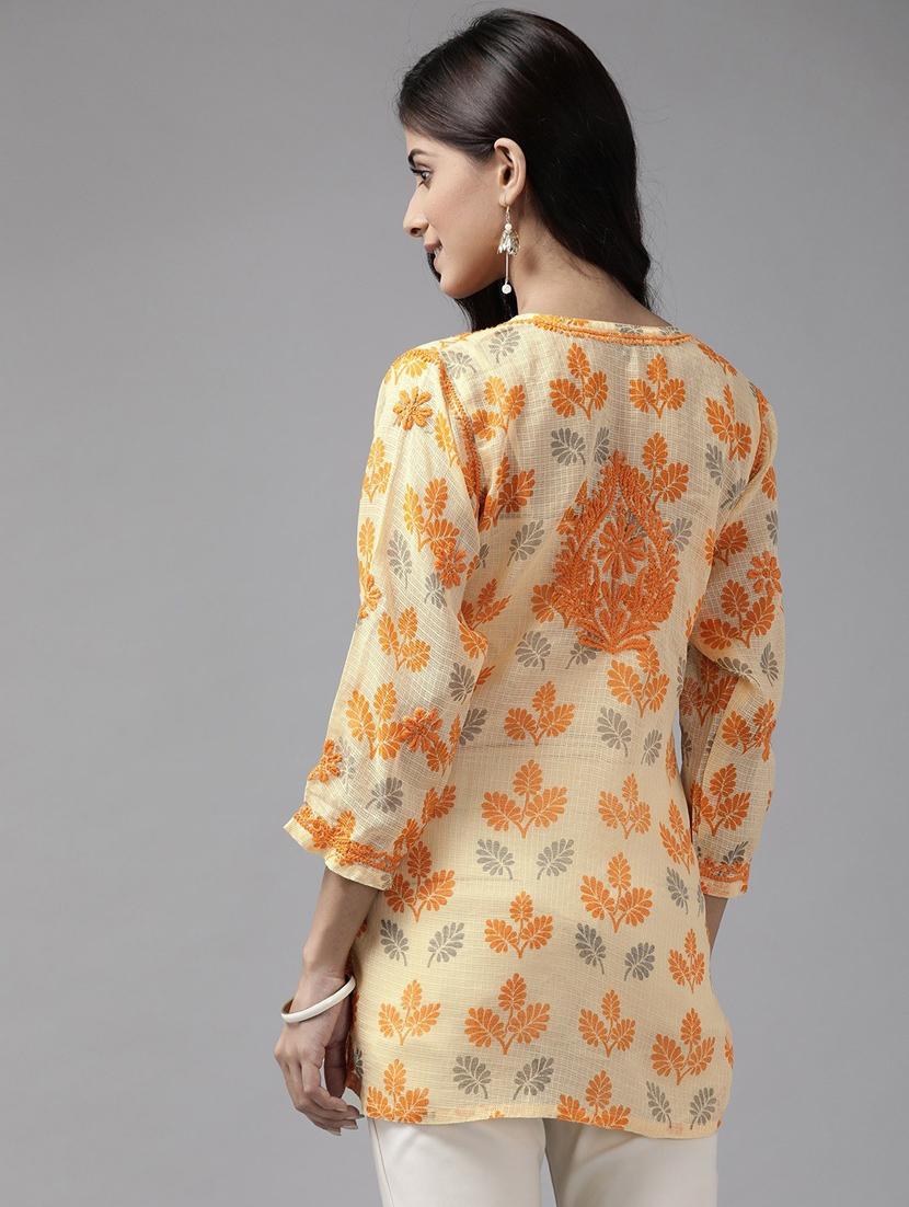 ada hand embroidered lemon kota chikankari kurti - 18234211 - Standard Image - 2
