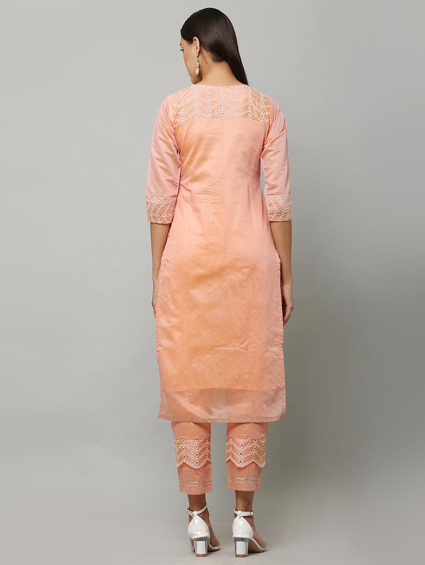 peach embroidered kurta pant with dupatta - 18234468 - Standard Image - 2