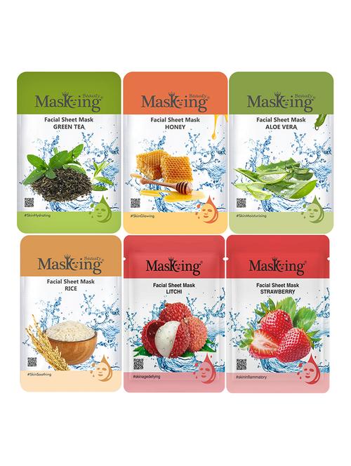 masking beauty facial sheet mask for skin glowing for women and men 20ml each combo pack of 6 - 18234504 - Standard Image - 0