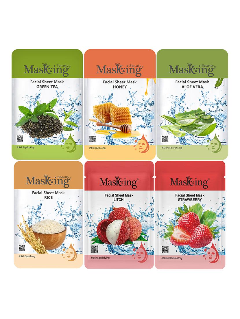 masking beauty facial sheet mask for skin glowing for women and men 20ml each combo pack of 6 - 18234504 - Zoom Image - 0