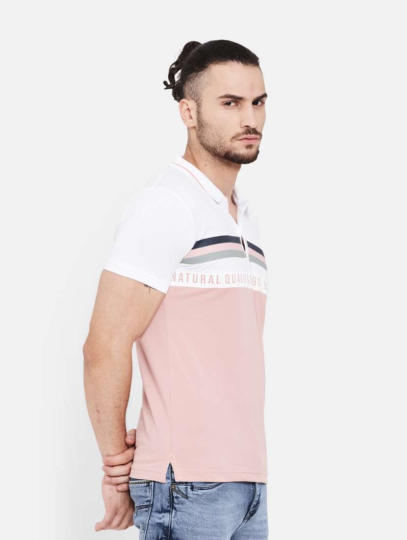 pink color-blocked chest-printed polo t-shirt - 18234666 - Standard Image - 2