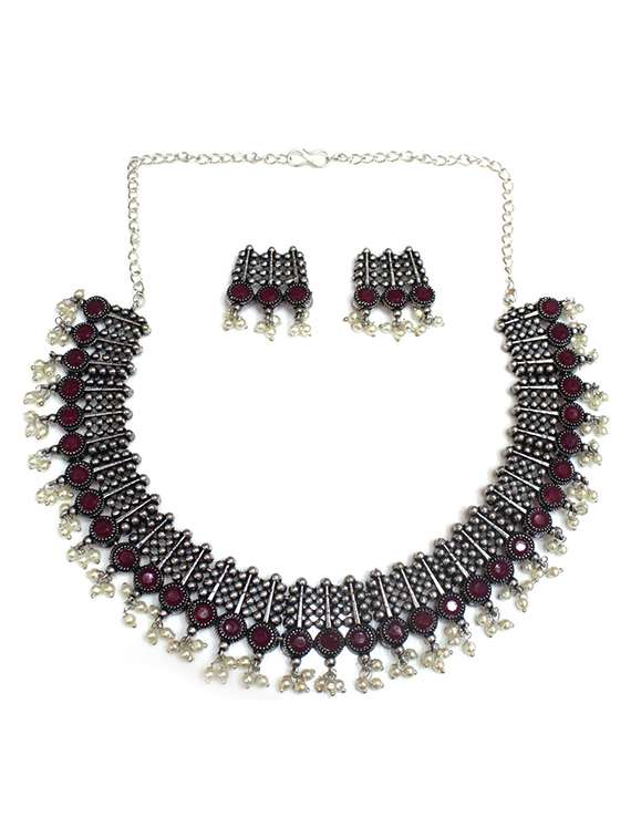 red brass necklaces and earring