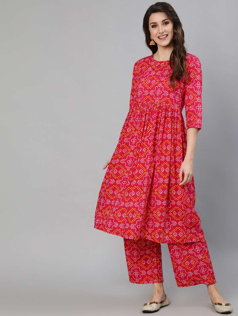 pink cotton kurta pant  set