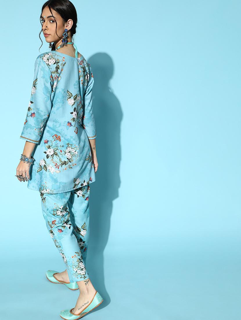 blue rayon kurta pant set - 18235937 - Standard Image - 2