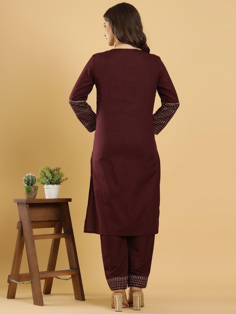burgundy rayon kurta palazzo set - 18236322 - Standard Image - 2