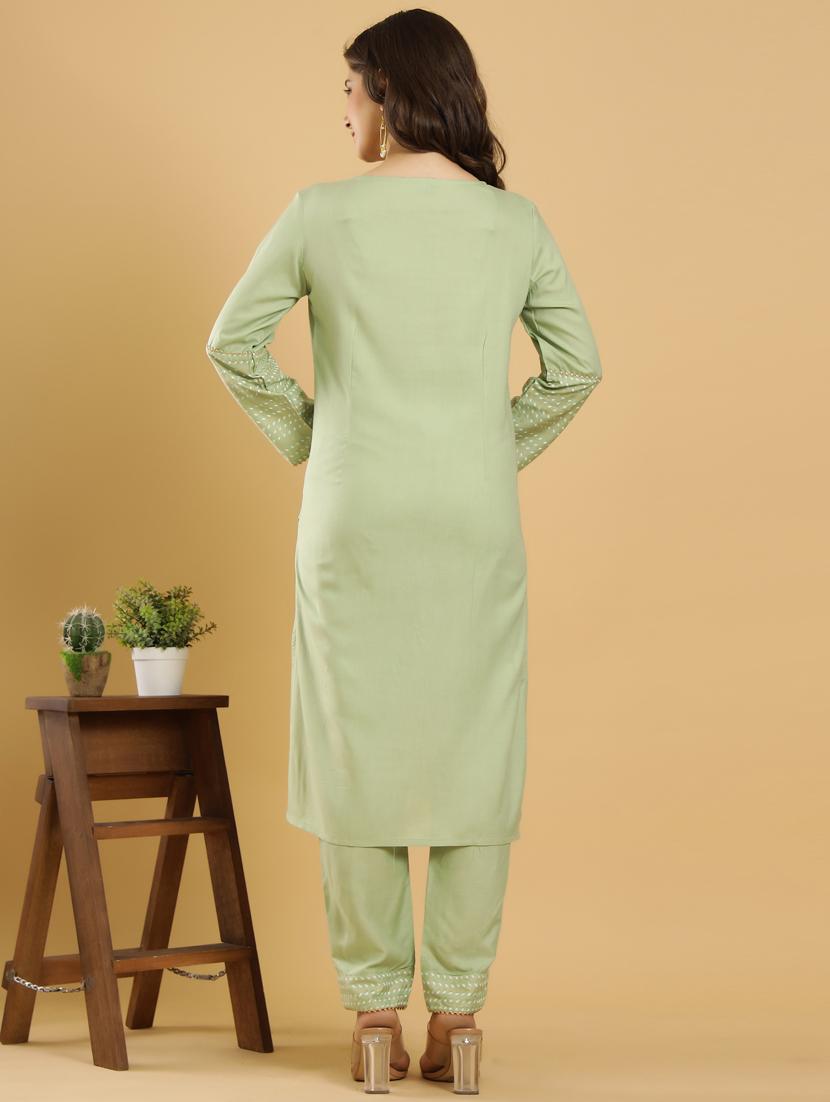 olive rayon kurta palazzo set - 18236452 - Standard Image - 2
