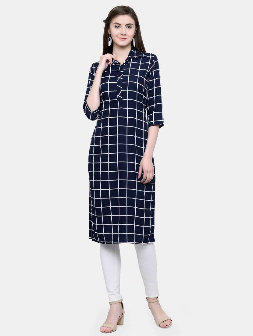 checkered straight kurta - 18236695 - Zoom Image - 0
