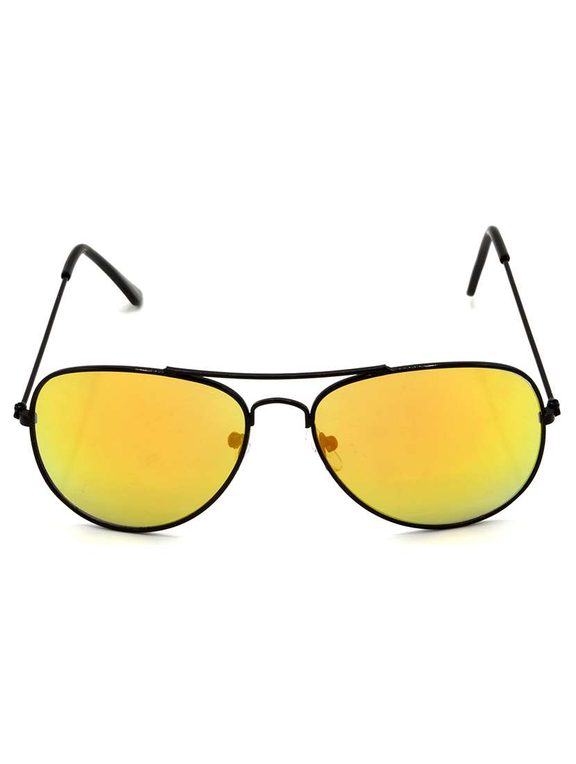 hrinkar men women boys & girls aviator &  sunglasses black frame, golden lens (medium)