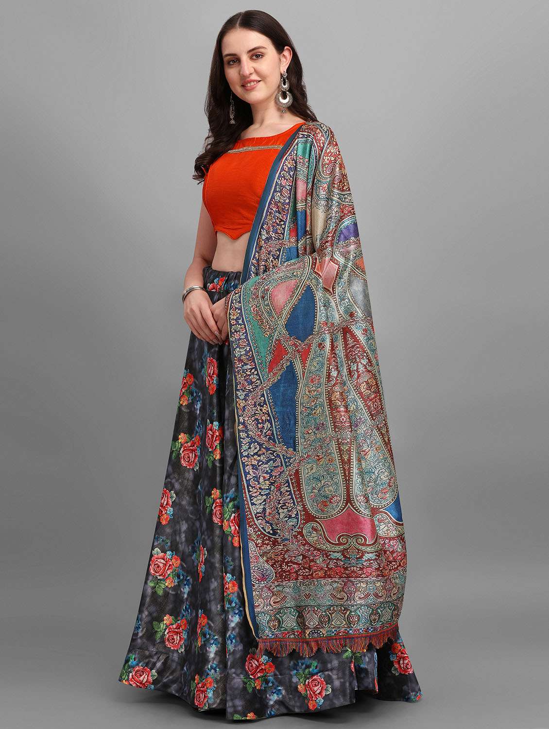 yellow satin flared lehenga - 18244078 - Standard Image - 2