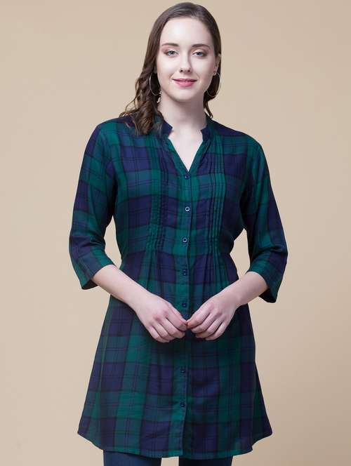 mandarin neck checkered tunic - 18244175 -  Standard Image - 0