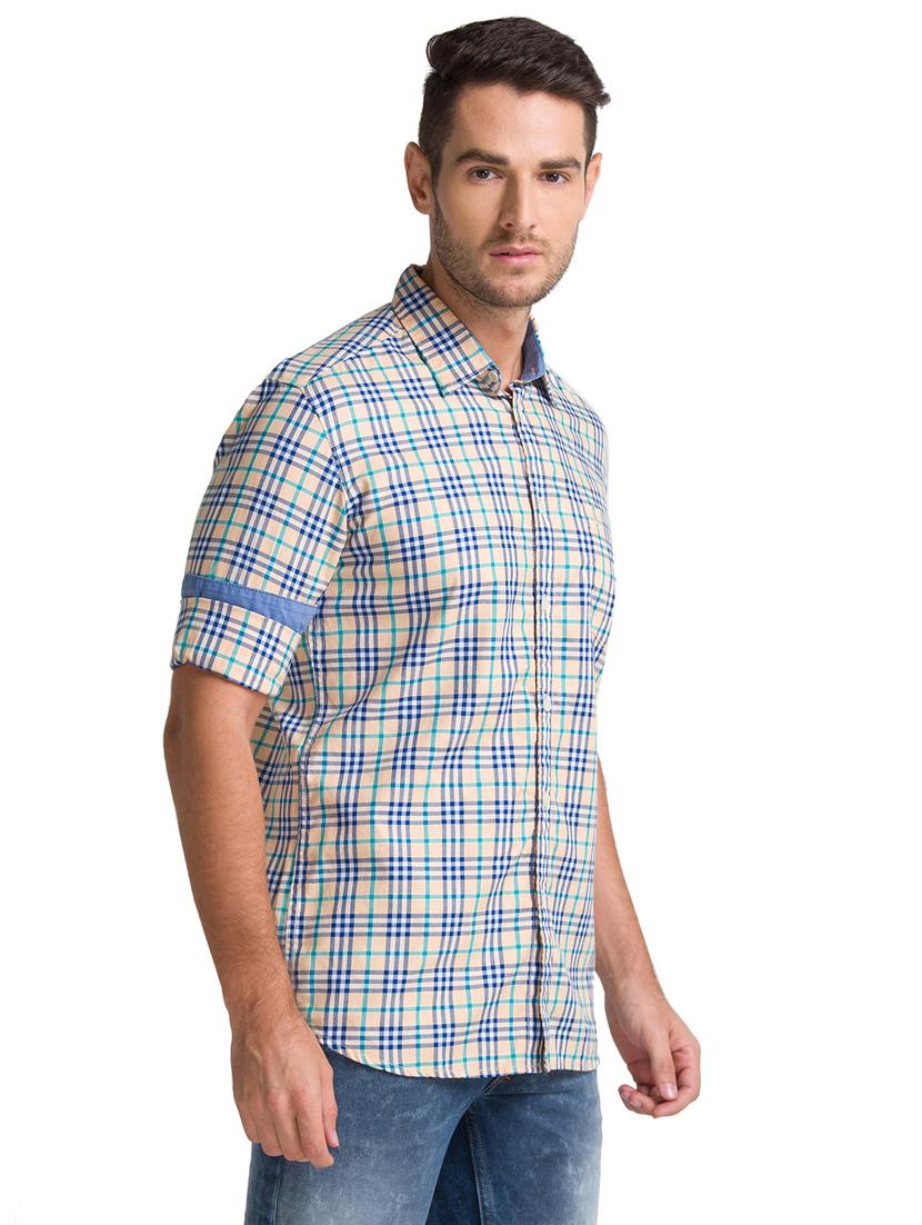 beige checkered casual shirt - 18244378 - Standard Image - 2