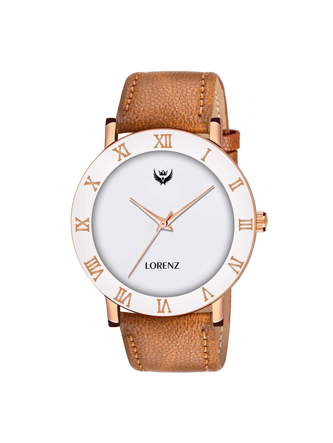 lorenz brown leather strap & white roman dial analogue watch for men | mk-3088k