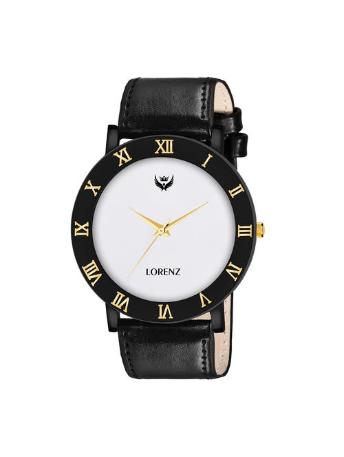 lorenz black leather strap & white roman dial analogue watch for men | mk-3089k - 18244464 -  Standard Image - 0