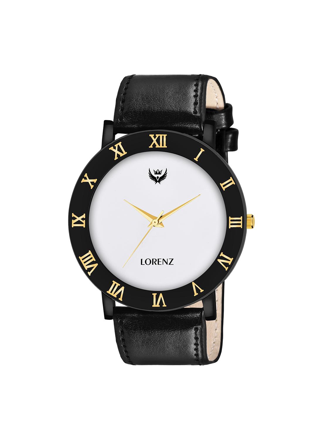 lorenz black leather strap & white roman dial analogue watch for men | mk-3089k - 18244464 -  Zoom Image - 0