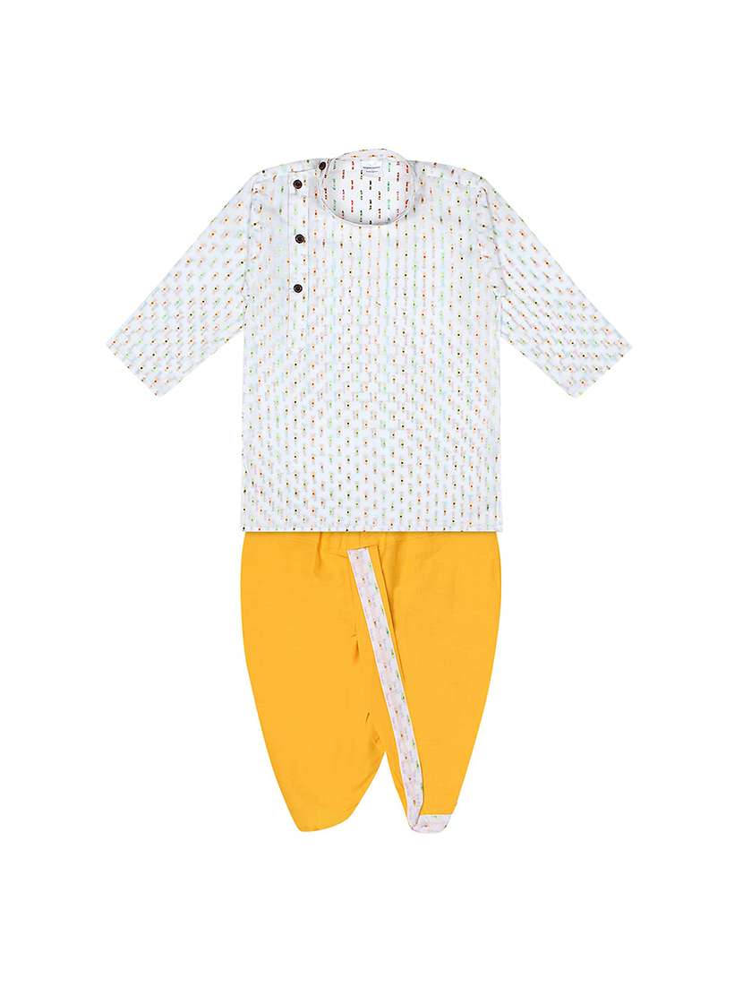 yellow printed dhoti kurta set