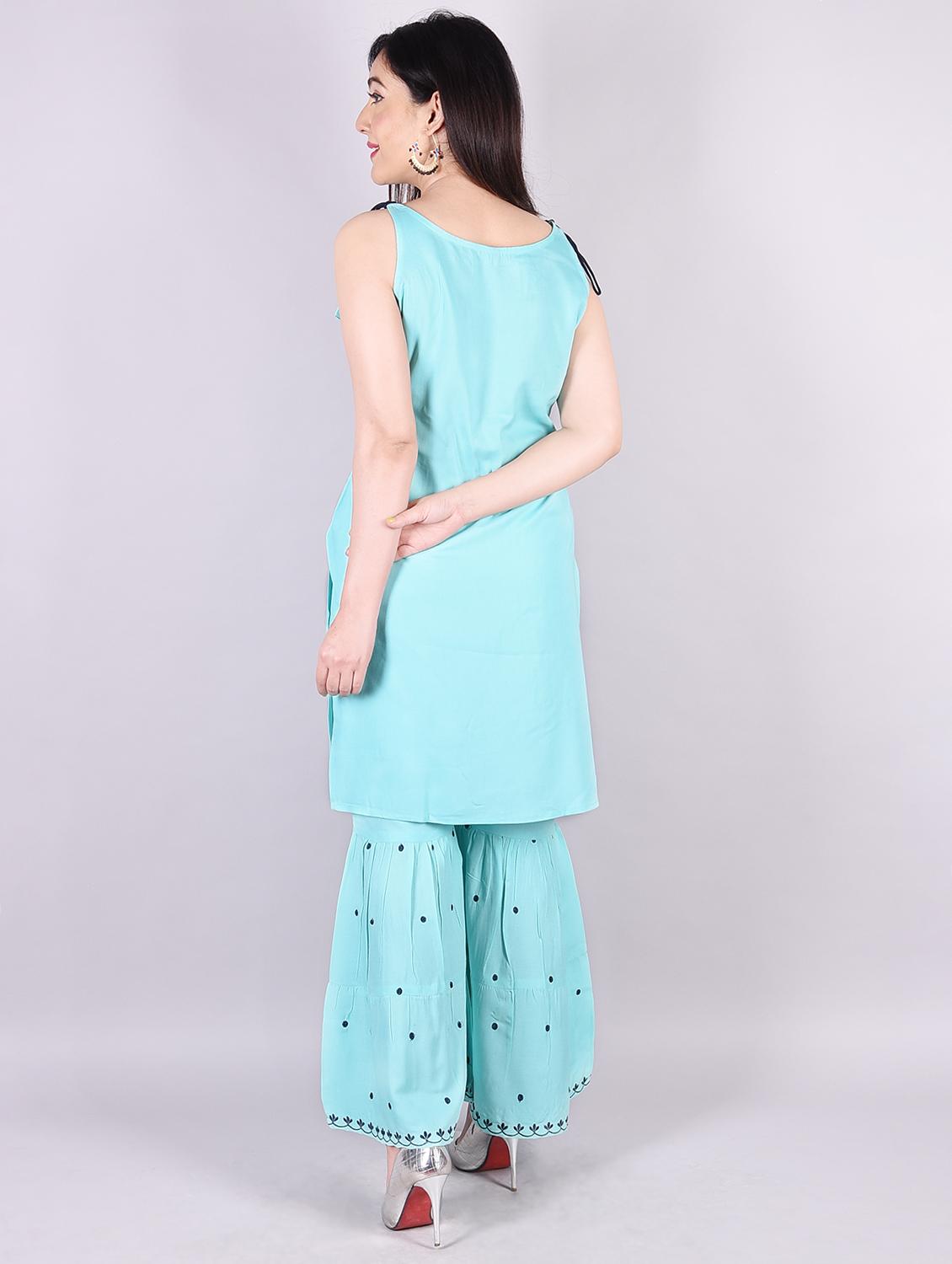 turquoise rayon kurta sharara set - 18245180 - Standard Image - 2