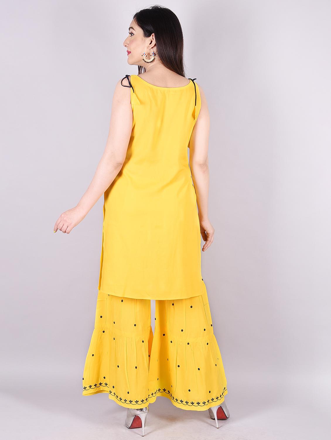 yellow rayon kurta sharara set - 18245181 - Standard Image - 2