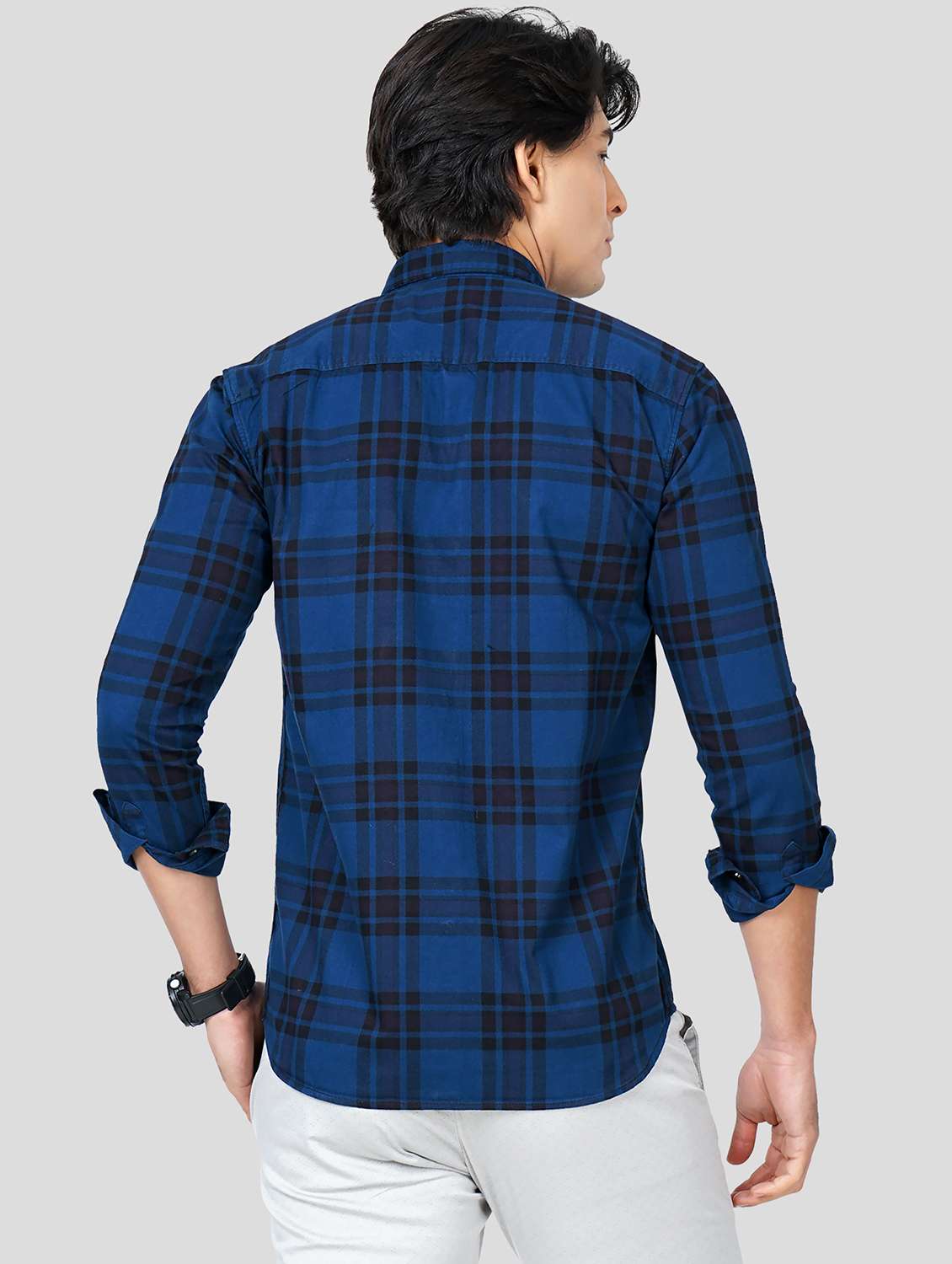 navy-blue checkered casual shirt - 18245390 - Standard Image - 2