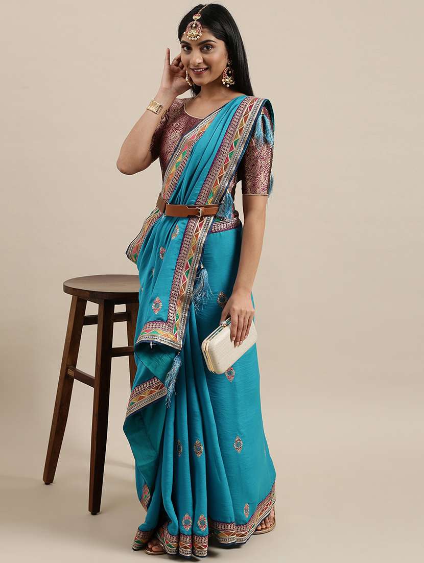 blue art silk embroidered saree with blouse