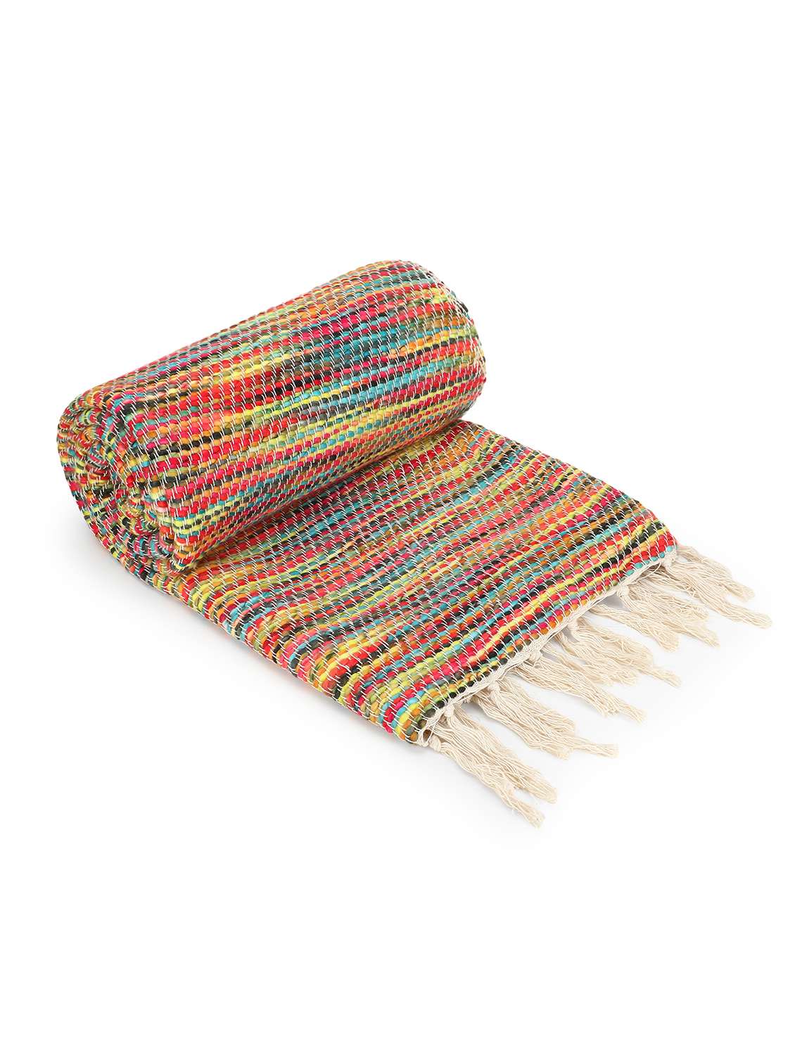 mezposh motley multicolor striped pattern cotton acrylic sofa throw (160 x 130 cm)