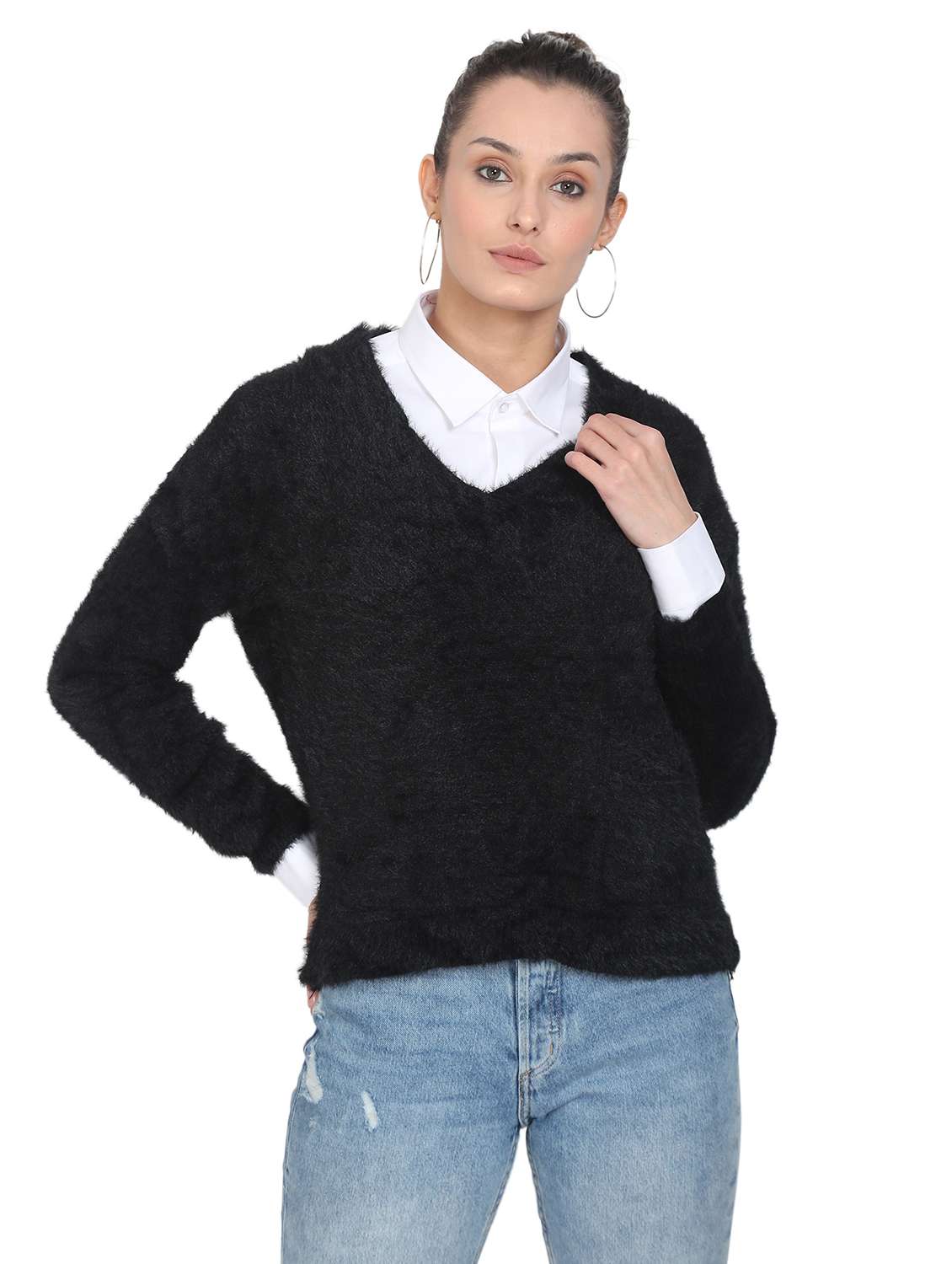 v-neck solid pullover
