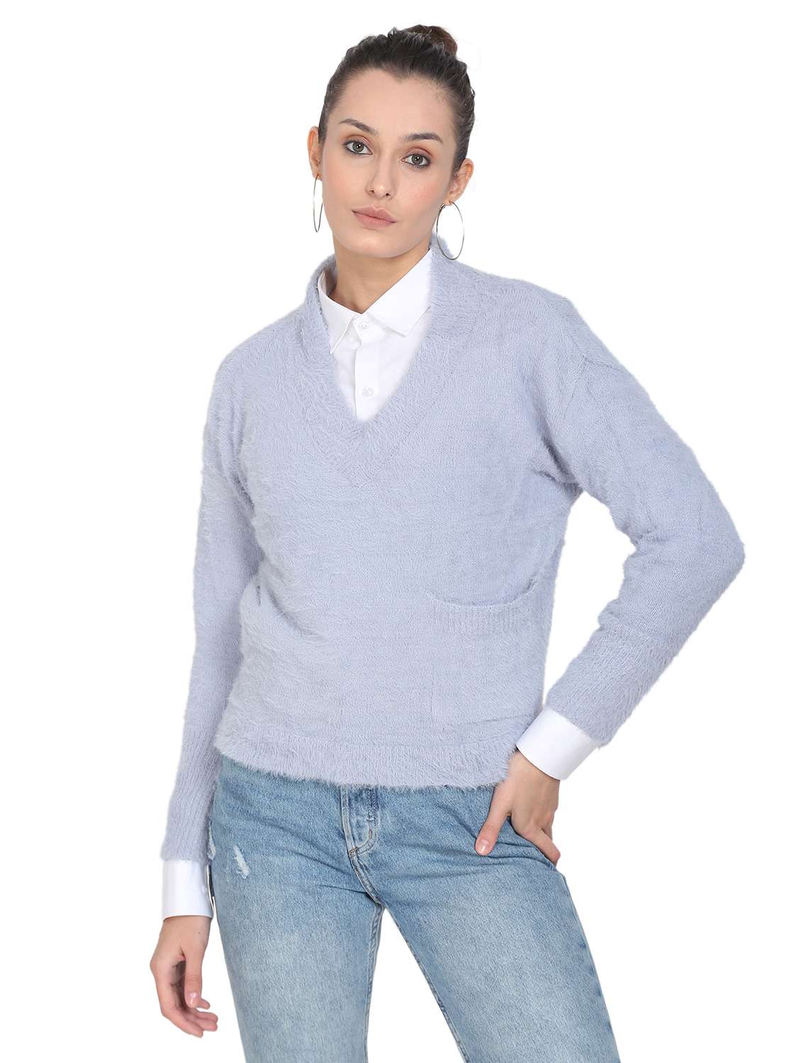 v-neck solid pullover