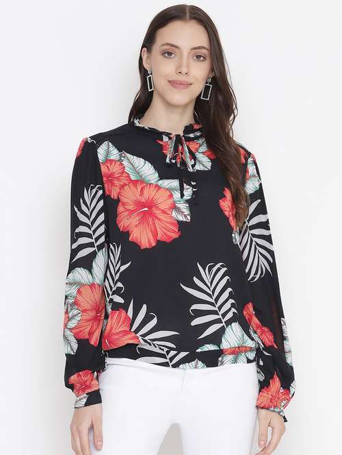 women's straight tie-up neck top - 18246560 - Standard Image - 0