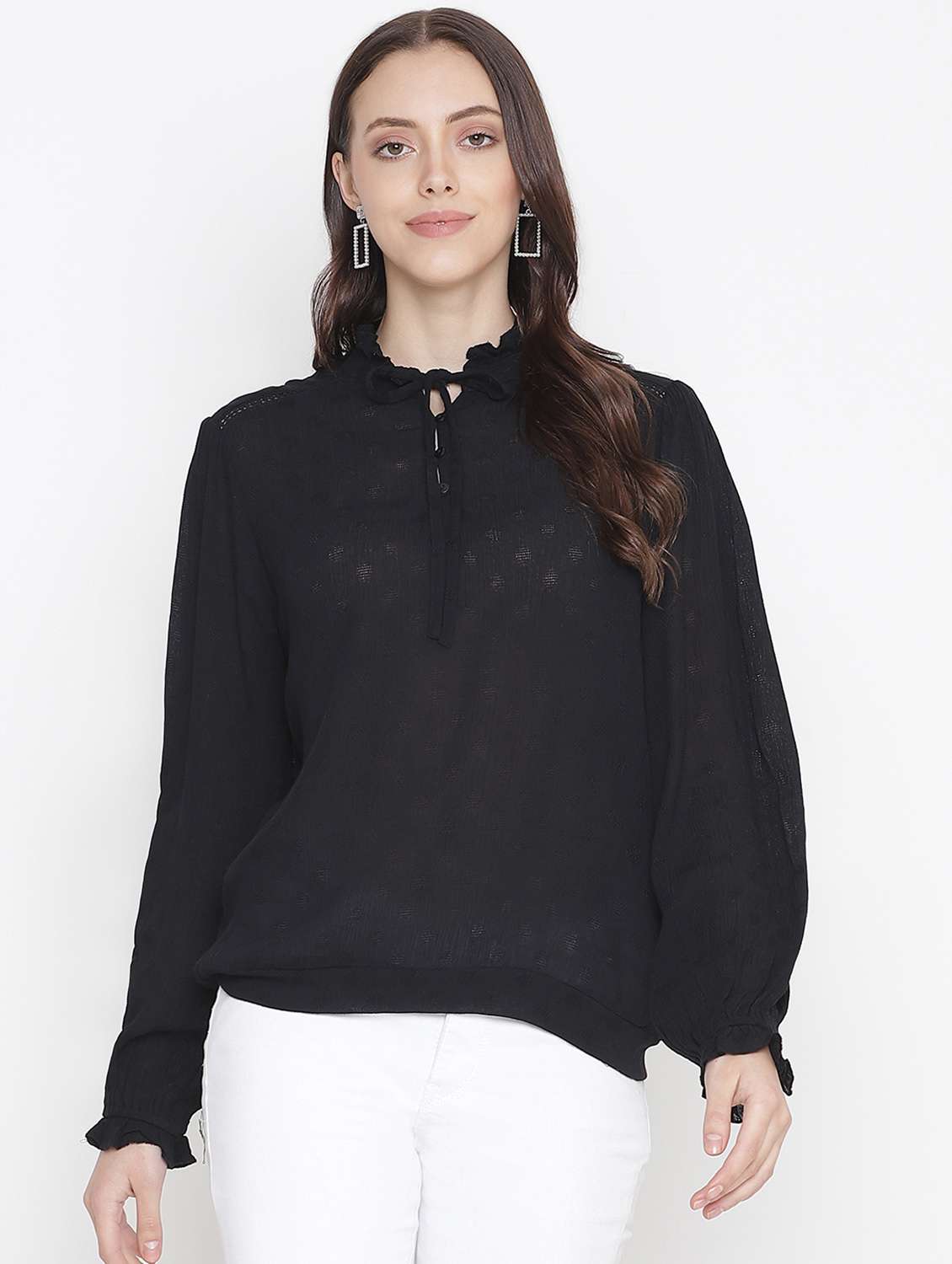 women's straight tie-up neck top