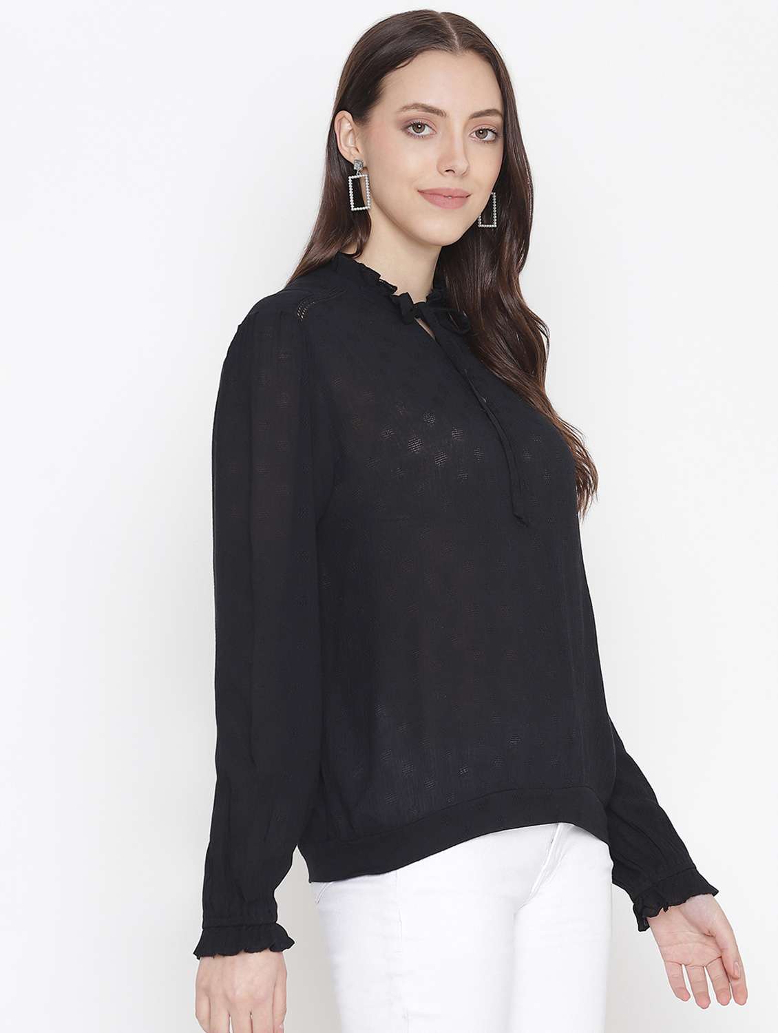 women's straight tie-up neck top - 18246562 - Standard Image - 2