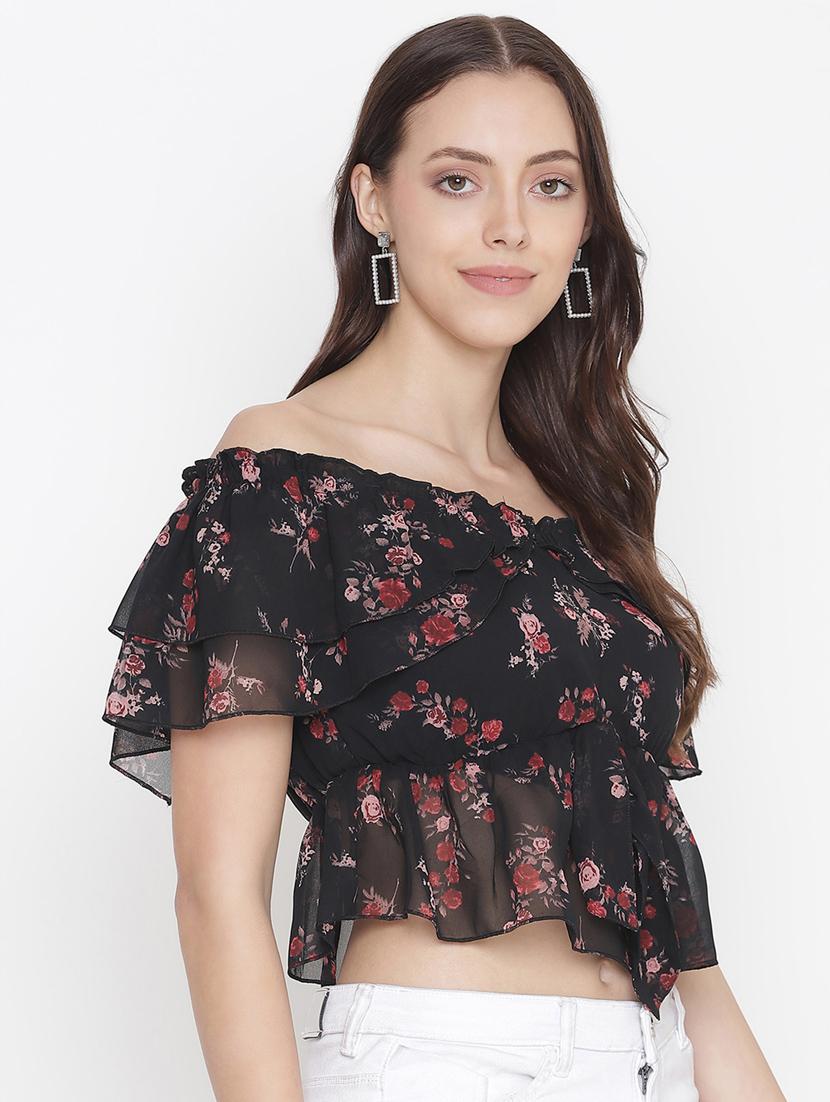 off shoulder floral crop top - 18246600 - Standard Image - 2