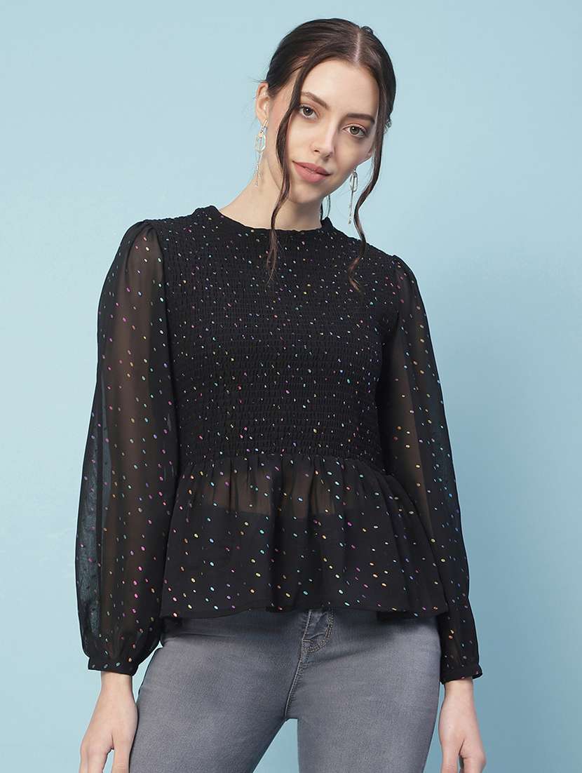 women's peplum crew neck top