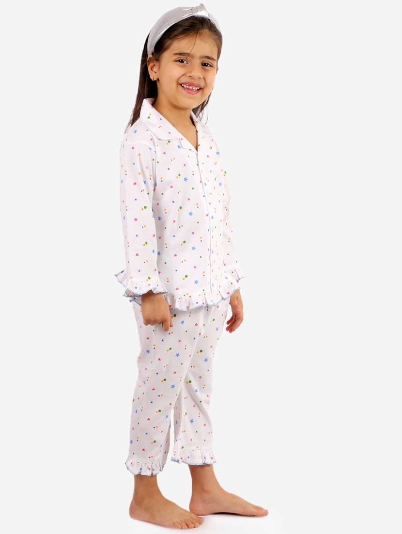 girls white printed shirt & pyjama set - 18247159 -  Standard Image - 2