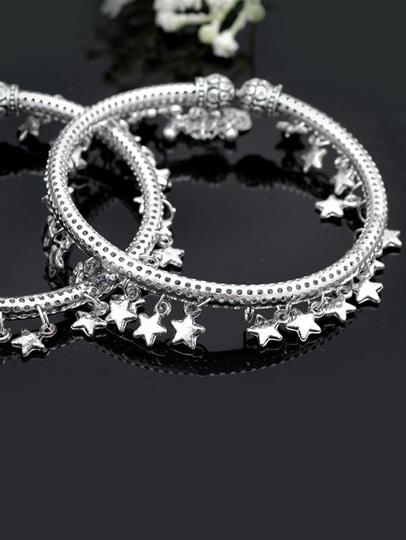 star charm silver plated kada anklet - 18247457 - Zoom Image - 0