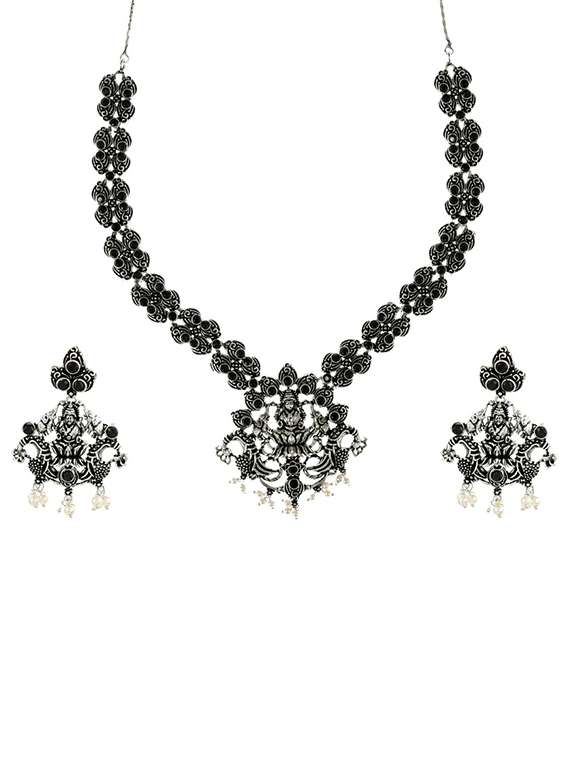 black oxidized necklace with earring