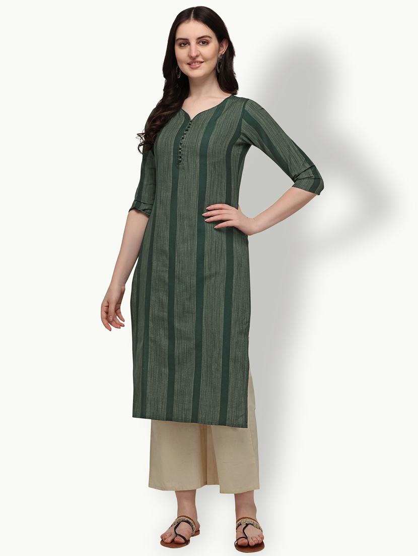 green striped straight kurta - 18247805 - Standard Image - 2