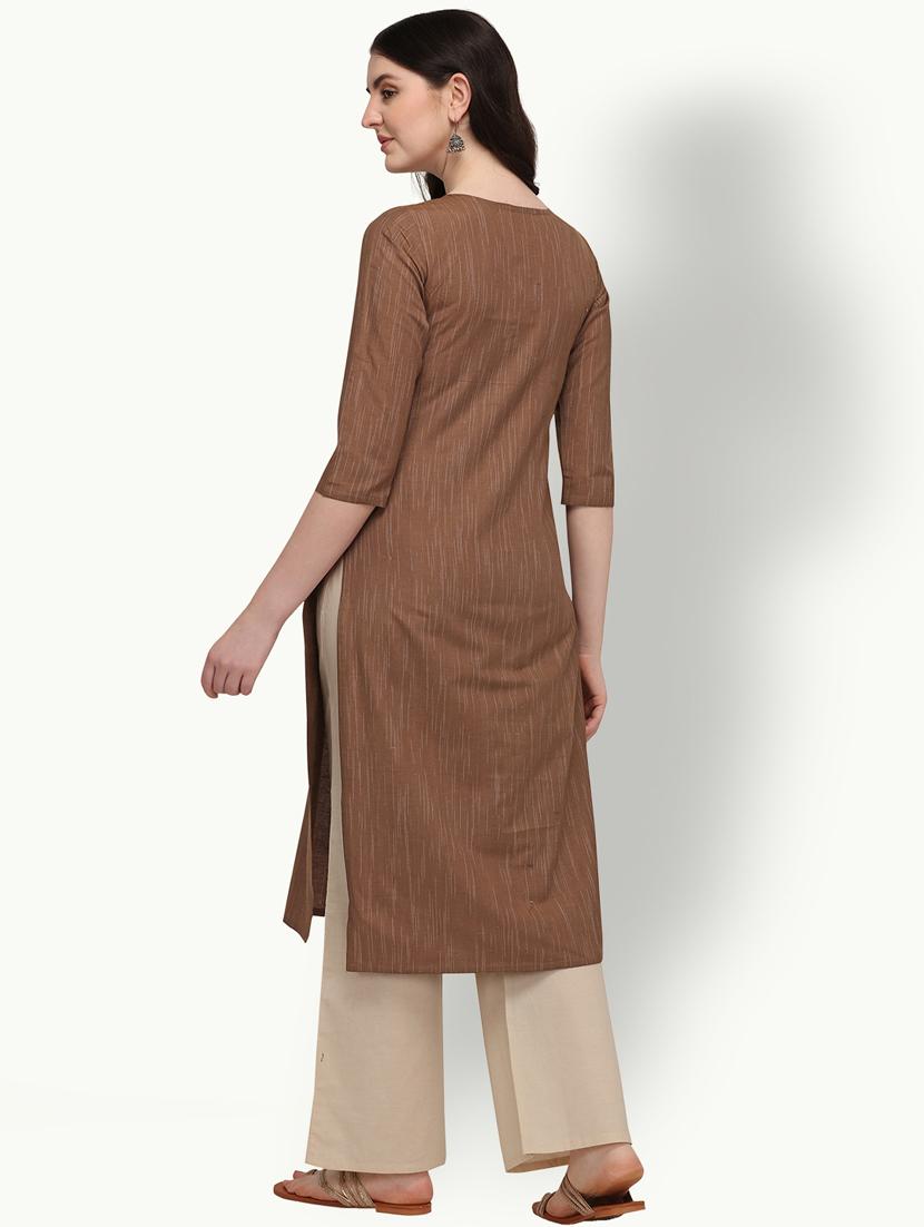 brown solid straight kurta - 18247813 - Standard Image - 2
