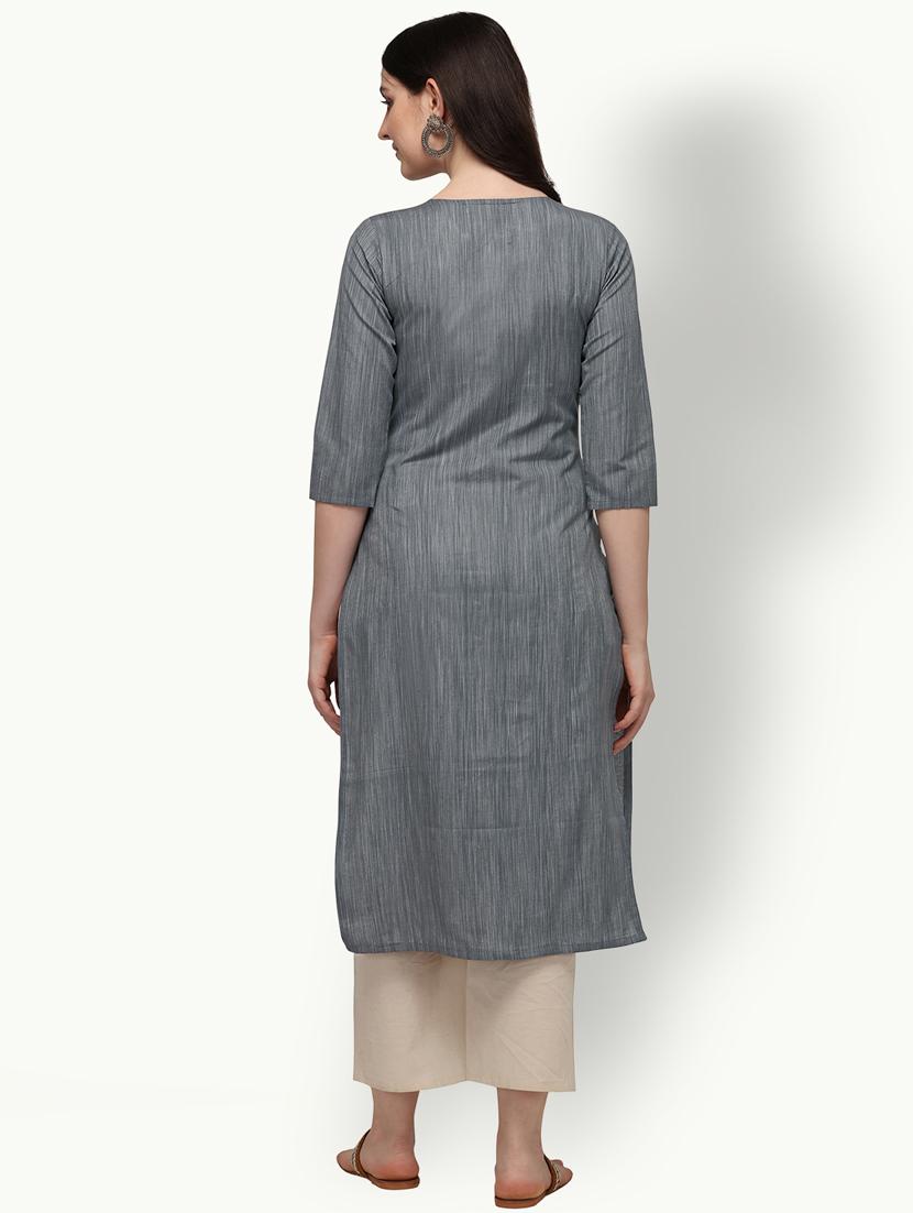 grey solid straight kurta - 18247814 - Standard Image - 2