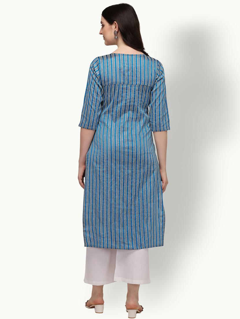 turquoise striped straight kurta - 18247826 - Standard Image - 2