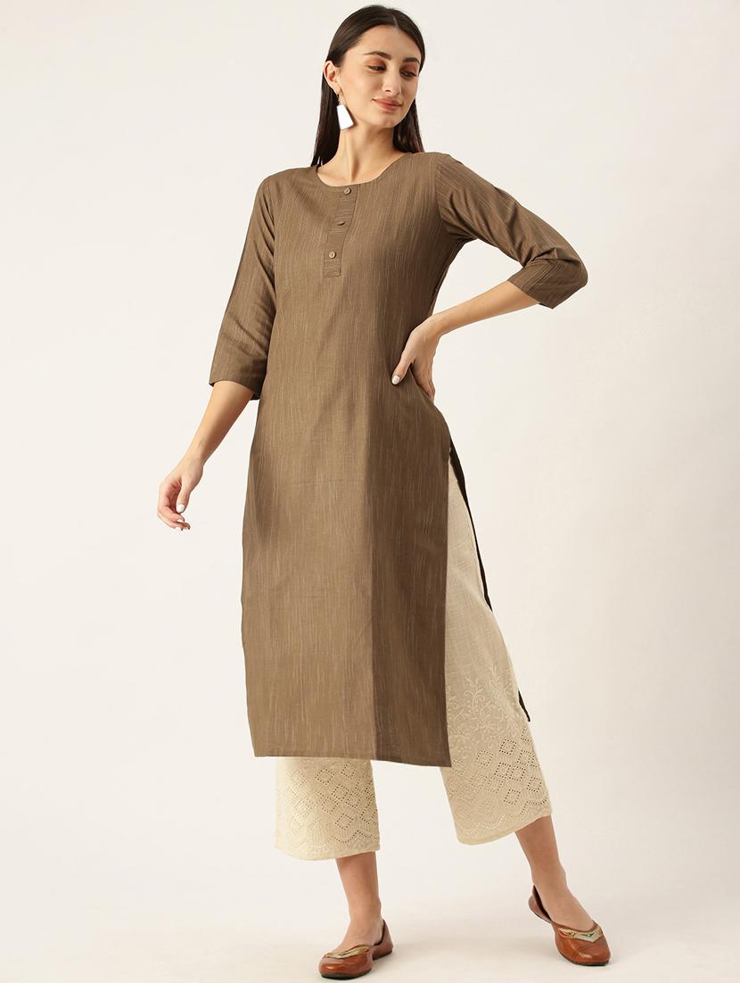 brown solid straight kurta - 18247841 - Standard Image - 2