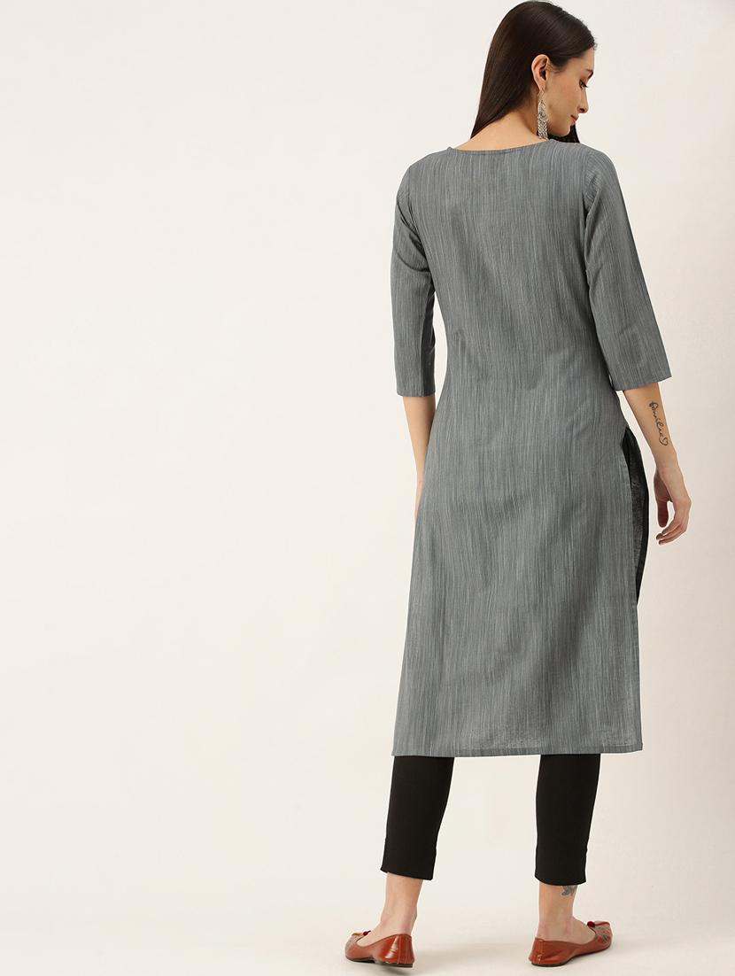 grey solid straight kurta - 18247842 - Standard Image - 2