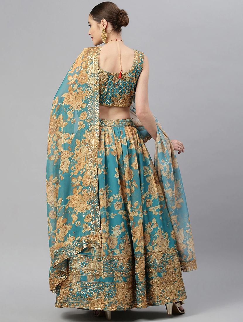 teal organza flared lehenga - 18247916 - Standard Image - 2