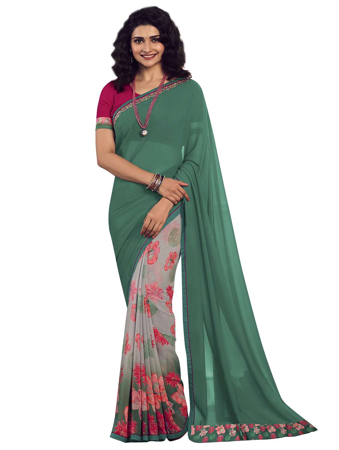 multi colored georgette half and half saree with blouse